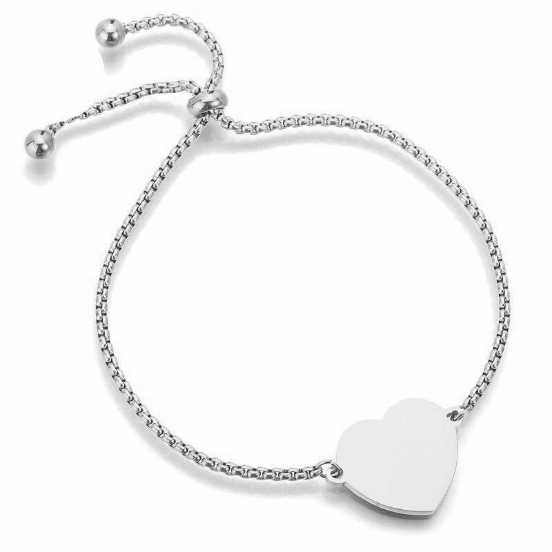 Pulsera ajustable de corazón de acero inoxidable plateado