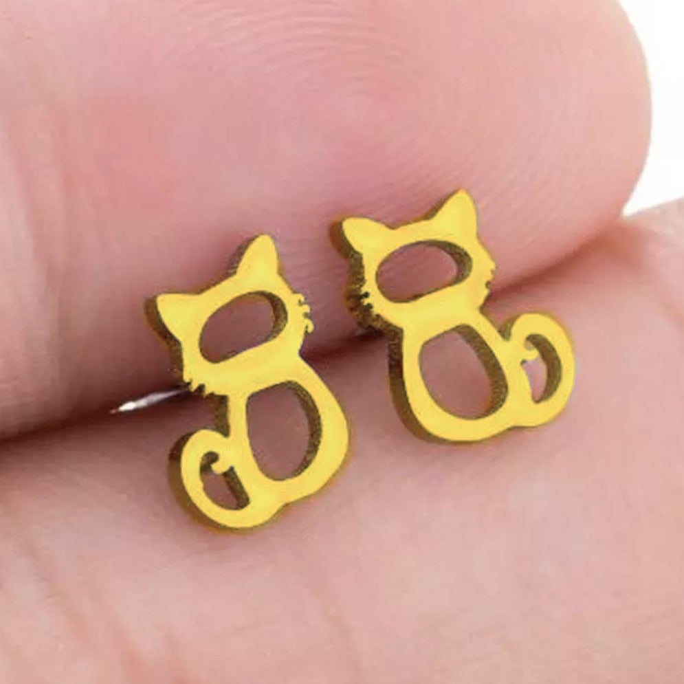 Aretes gatitos dorados acero inoxidable